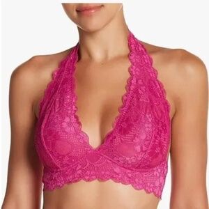 SOLD - Free People Galloon Lace Halter Bralette in Pink/Berry
